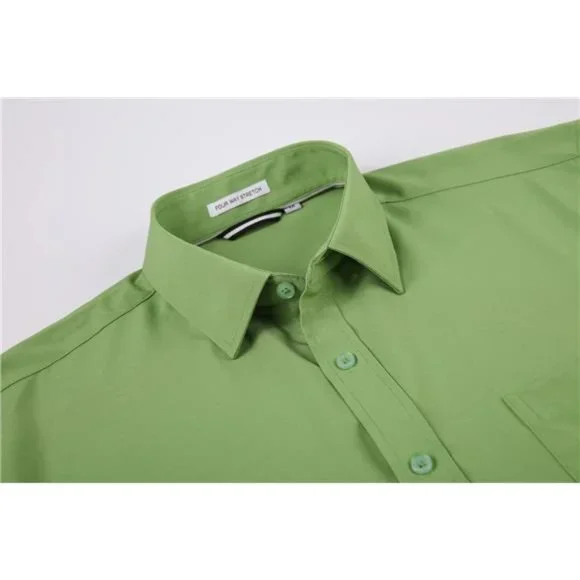 Mens Dress Shirt Wrinkle Free Regular Fit 4-Way Stretch Lt Green Casual Button Down Shirts